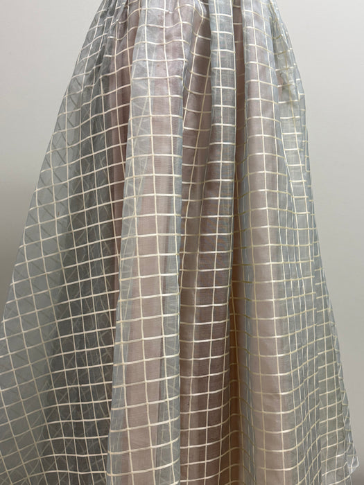 Ethereal Early 1960's Silk Organza Windowpane Gown In Dove Grey / Small