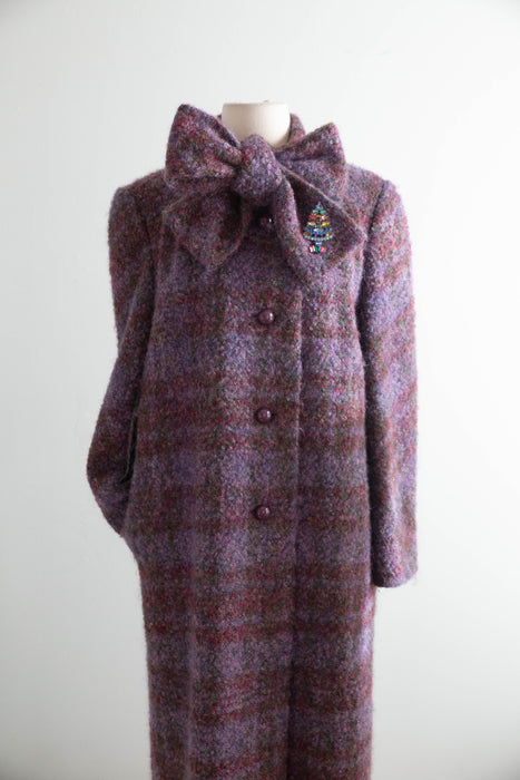 Dreamy 1970’s Wool Boucle Bow-Neck Longline Coat / ML