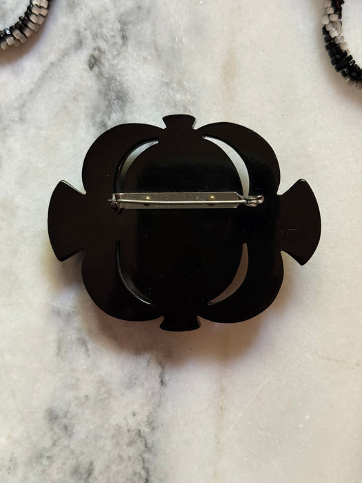 1930s Victorian Revival Carved Black Bakelite Cameo Brooch