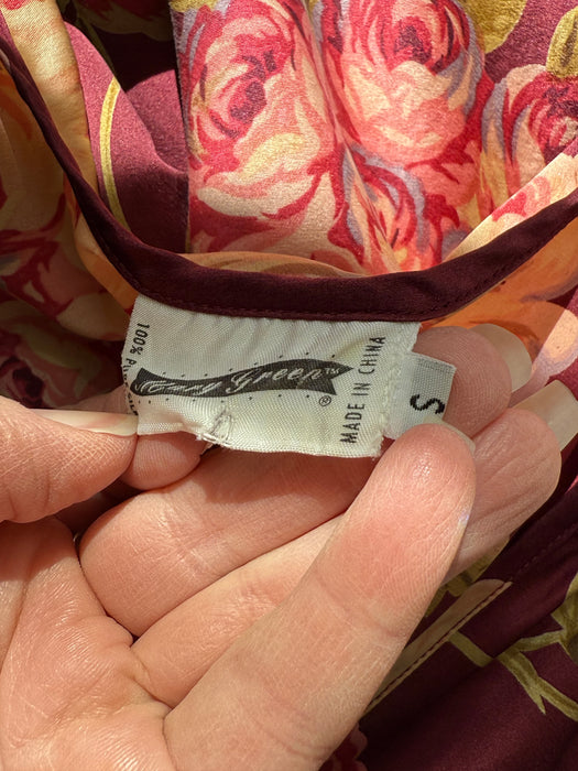 Stunning 1990's Bucolic Rose Print Silk Bias Cut Slip Dress by Mary Green / SM