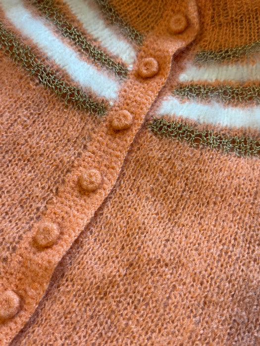 Charming 1950s Hand-Knit Angora and Lurex Twin Set In Pumpkin Spice / M