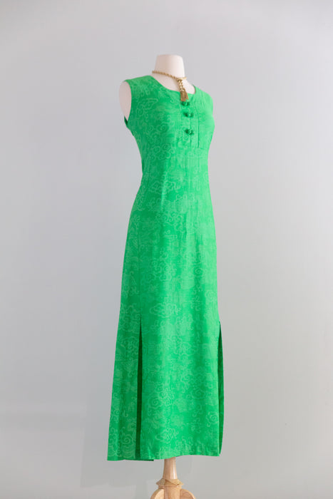 Fabulous 1960's Dragon Print Cotton Maxi Dress By Evelyn Pearson / ML