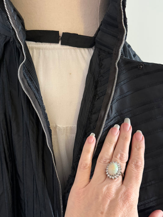 Exquisite 1950s Black Silk Couture Sculptural Halter Evening Dress / XS