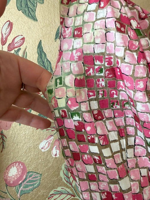 Stunning 1950's Suzy Perette Pink Mosaic Tile Print Dior Style PArty Dress / XXS