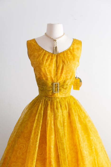 Stunning 1950’s New Old Stock Sunflower Silk Party Dress / M