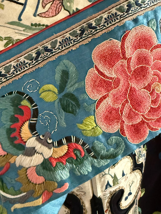 Exquisite Antique Chinese Silk Robe With Peonies Circa 1920 / OS