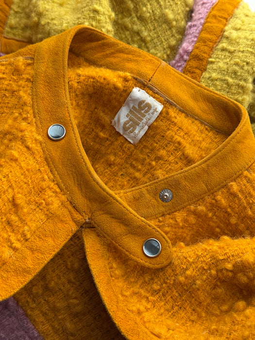RARE 1960's Bonnie Cashin SILLS Color Block Wool & Suede Poncho / OSFM