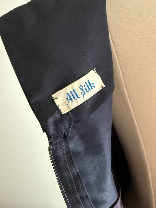 Exquisite 1950's Harvey Berin Demi Couture Navy Silk Cocktail Dress With Original Tags / M