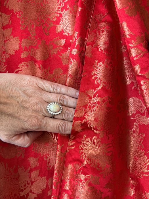 Stunning Early 1960's Scarlet Red Chinese Silk Reversible Evening Coat / M