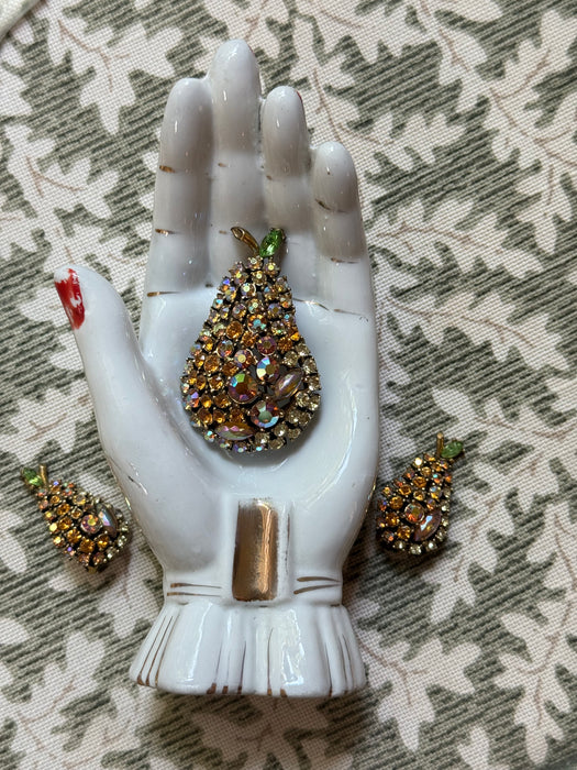 Vintage 1950’s Rhinestone Pear 🍐 Brooch & Earrings Set