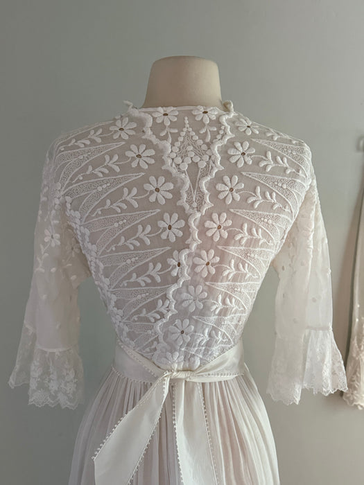 Ethereal Edwardian Embroidered Cotton Wedding Dress Three Piece Set / XS