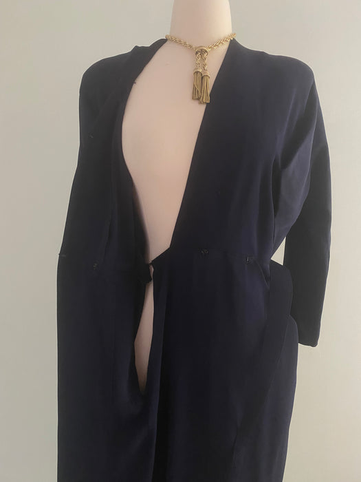 Sophisticated 1940's Dorothy O'Hara Navy Blue Rayon Wrap Dress / ML