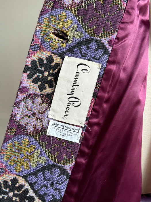 Iconic 1970's Country Pacer Tapesty Princess Coat With Purple Shearling Trim / M