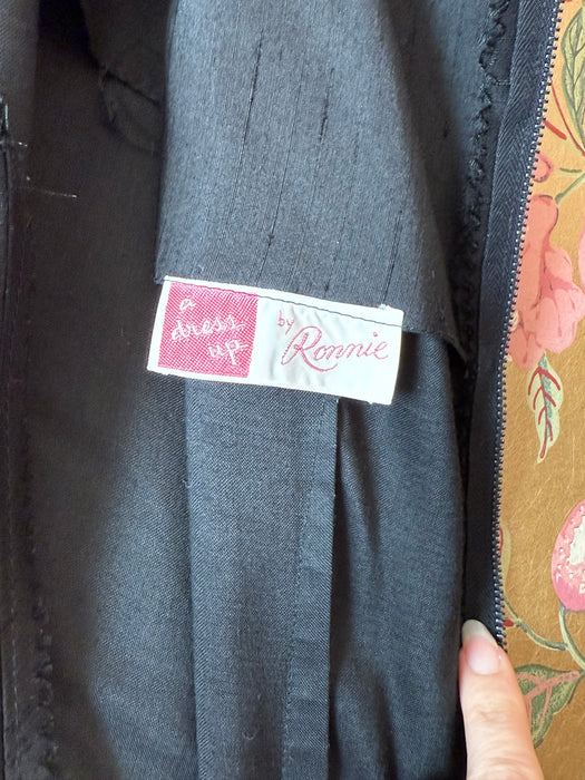 Sophisticated Early 1960's Abstract Silk Rose Print Cocktail Dress / Medium