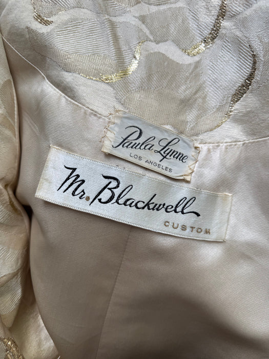 Spectacular 1950's Mr. Blackwell Custom Gold Brocade Evening Coat With Mink Cuffs. / SM