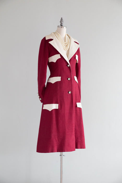 FAB 1960's Mamselle By Betty Carol Coat In Cranberry Linen / SM