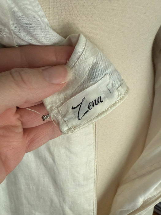 Exquisite Early 1960's Blue Canton Hand Embroidered Linen Formal Gown / SM