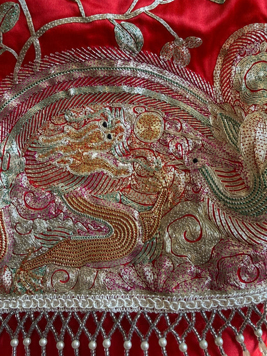 Spectacular Chinese Silk Wedding Skirt With Dragon & Phoenix Metallic Embroidery / SM