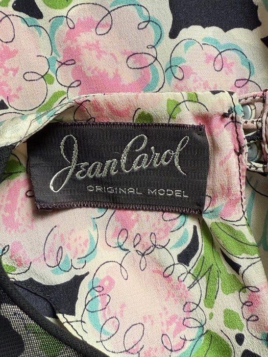 Heavenly 1940's Jean Carol Silk Bouquets & Bows Dress With Sash / M