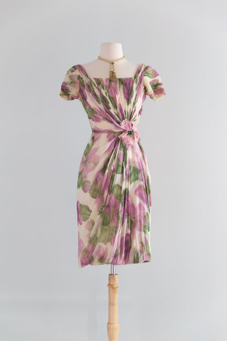 Stunning 1950’s Ceil Chapman Silk Chiffon Floral Dress / S