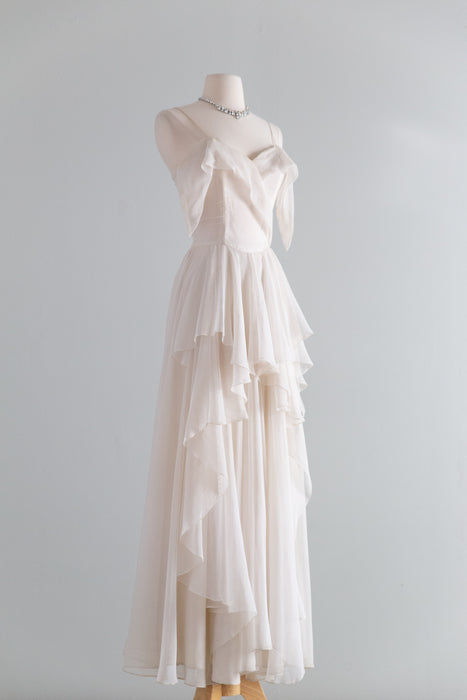 Haunting Late 1940's Ivory Chiffon Evening Gown / XS- S