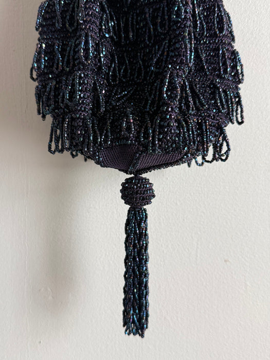 Beautiful Antique 1920’s Iridescent Fringe Flapper Drawstring Bag