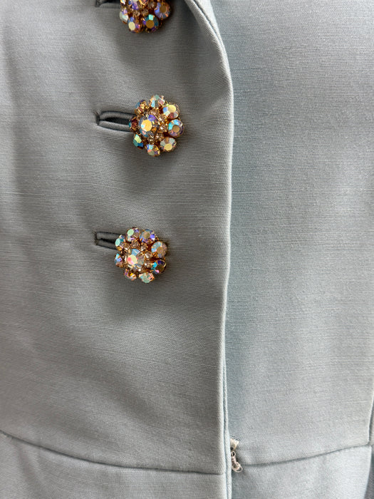 Elegant 1960’s Tiffany Blue Shantung Evening Ensemble With Rhinestones / SM