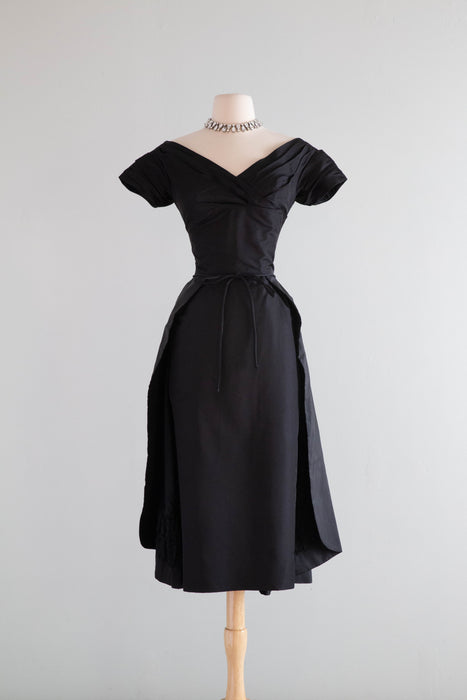 Iconic 1950's Ceil Chapman Silk Cocktail Dress With Dramatic Skirt / SMall