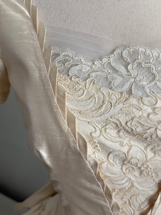 Exquisite 1950's Ivory Silk  Ballet Length Wedding Dress / S