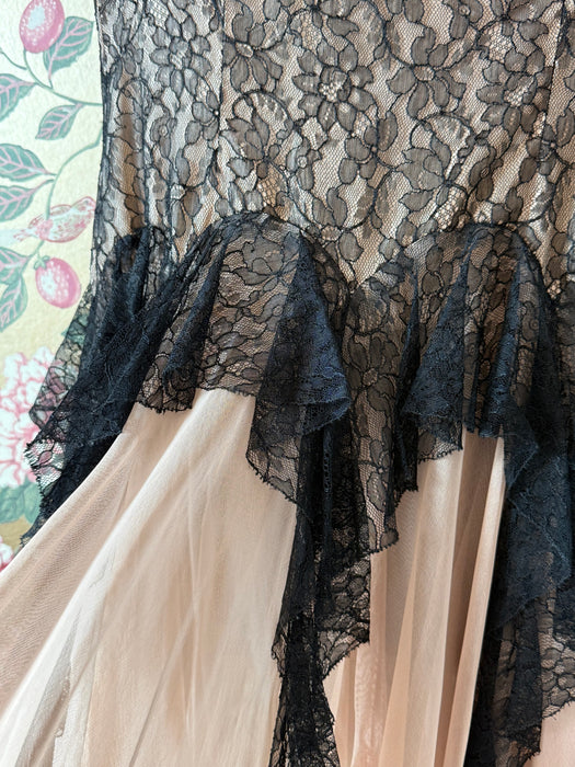 Fabulous Late 1940’s Peggy Hunt Original Illusion Lace  Evening Dress / Sm