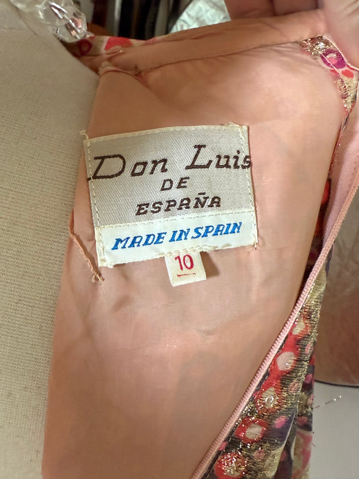 Fabulous Late 1960's Don Luis de Espana Metallic Gold Lame' Psychedelic Evening Dress / SM