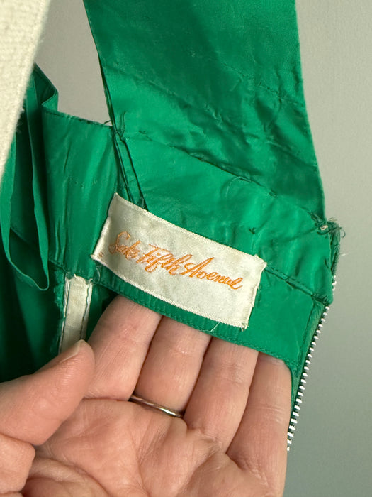 1950’s “Under The Mistletoe” Emerald Green Taffeta Party Dress From Saks / Small