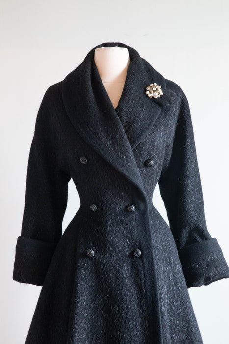 Stunning Late 1940’s New Look Era Princess Coat In Fur Flecked Wool / SM