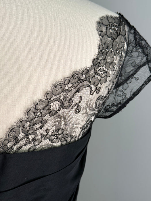 Exquisite 1950's Black Imported Lace Demi Couture Cocktail Dress / SM