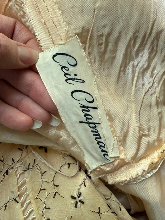 Exquisite 1950's Embroidered Silk Party Dress By Ceil Chapman / M