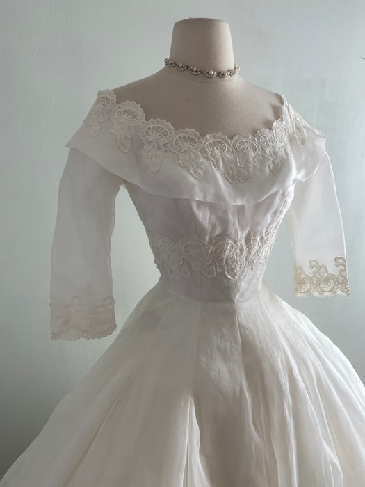 The Dreamiest 1950's William Cahill White Cotton Organdy Wedding Gown / XS