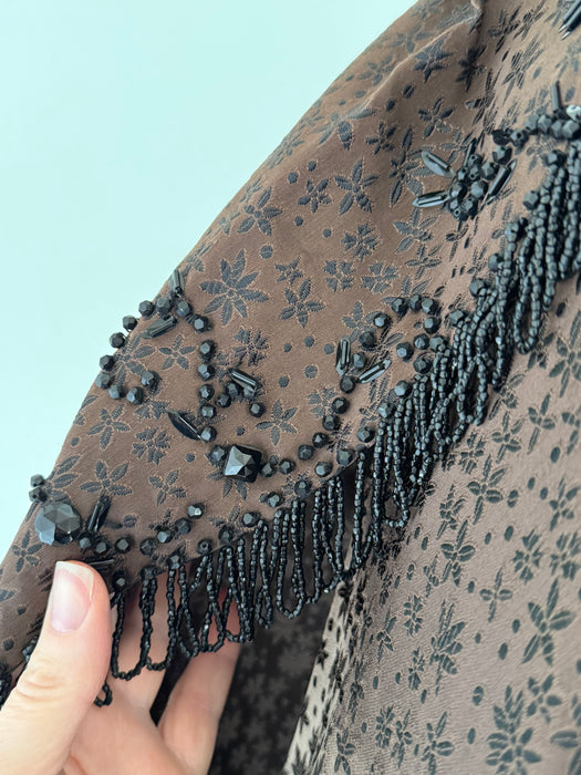 Elegant Early 1950's Adele Simpson Chocolate Brocade Beaded Evening Dress / SM