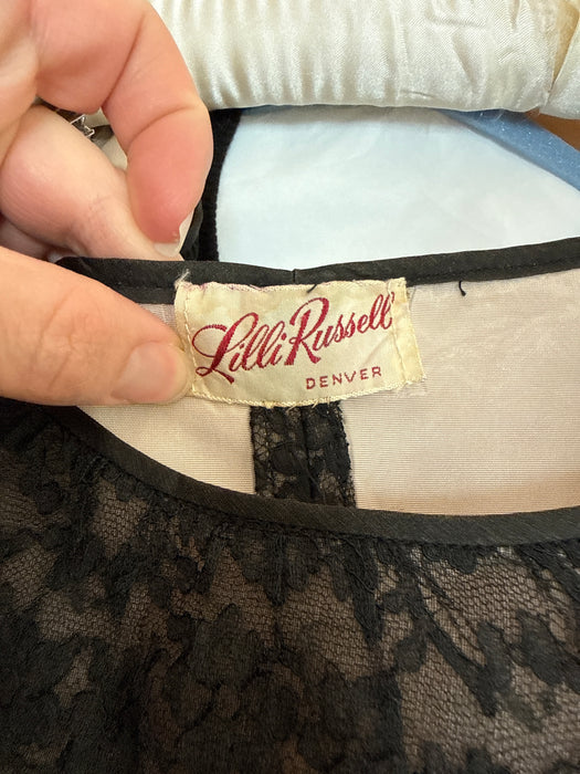 Stunning 1950's Lilli Russell Black Lace Silk Organza Cocktail Dress / S