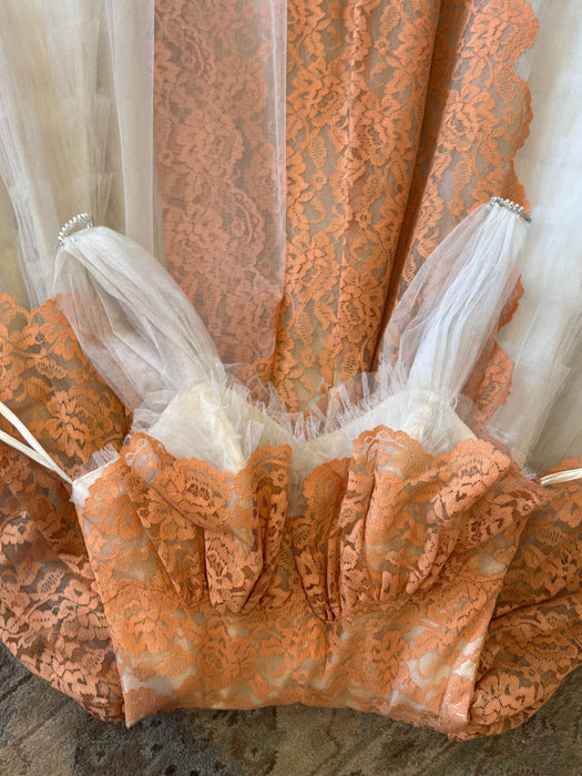 Beautiful 1950's Apricot Lace & Tulle Ballerina Party Dress / XS