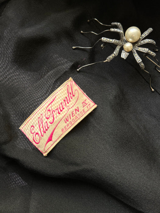 Late 1930s Ella Frankl Wien Black Wool Crêpe Coat with Grosgrain Collar / SM