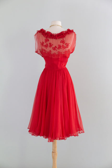 1950s “Sophie Original” Silk Chiffon Raspberry Cocktail Dress by Sophie Gimbel for Saks Fifth Avenue / M