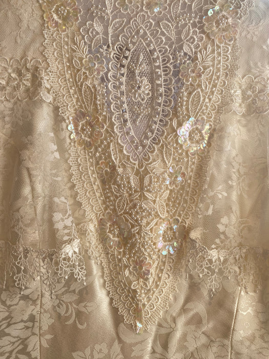 Fabulous Vintage Jessica McClintock Satin Brocade Wedding Dress / M Xtabay Vintage Fabulous Vintage Jessica McClintock Satin Brocade Wedding Dress / M Xtabay Vintage