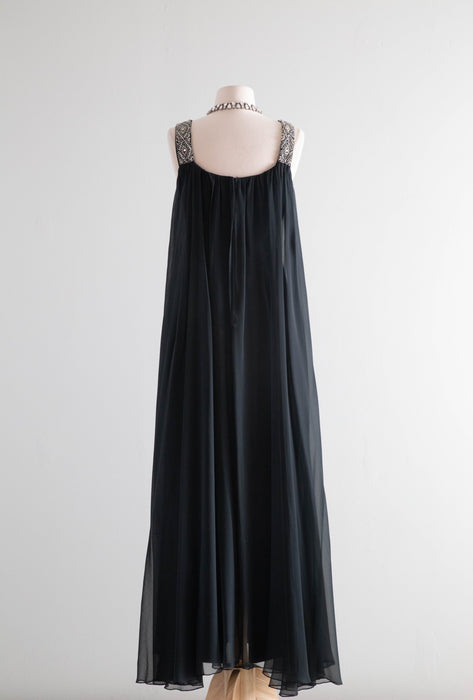 Enchanting Early 1960’s Chiffon Evening Gown with Beaded Straps / Small