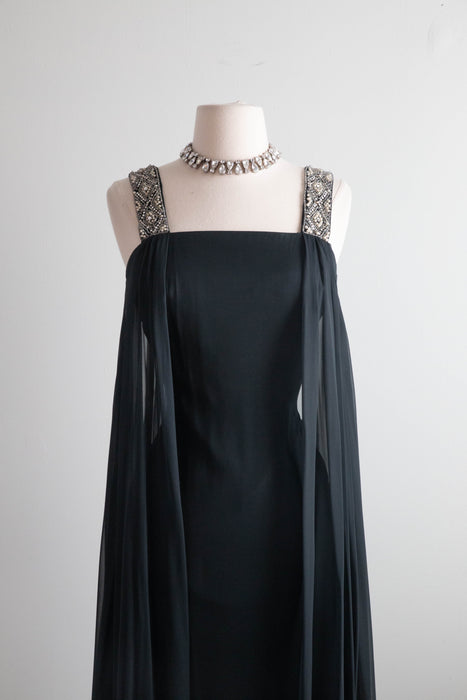 Enchanting Early 1960’s Chiffon Evening Gown with Beaded Straps / Small