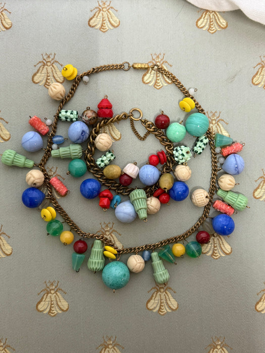 Wonderfully Whimsical Art Glass Necklace and Bracelet Set, circa late 1930s–early 1940s