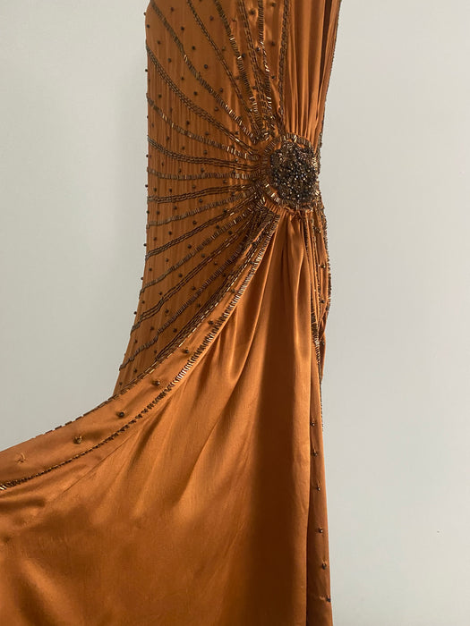 Sublime 1920's Autumnal Silk Beaded Flapper Dress / SM