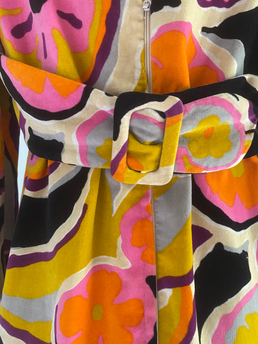 Fabulous 1960's Psychedelic Velvet Maxi Dress By Tori Richards / Medium