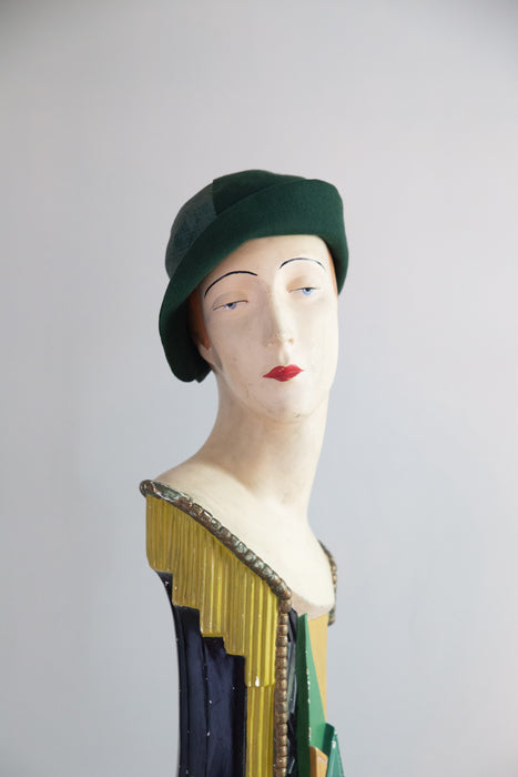 Rare 1920's Harbelé Original, Hollywood Evergreen Fine-Woven Straw and Felt Cloche