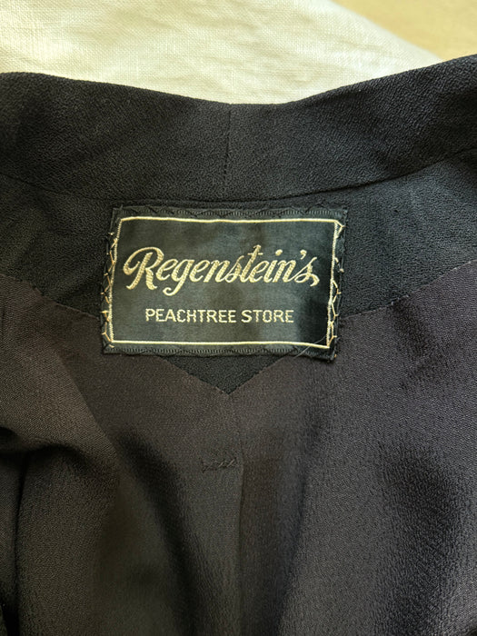 Elegant 1940s Tilly Heitner Original Black Wool Crêpe Jacket / M