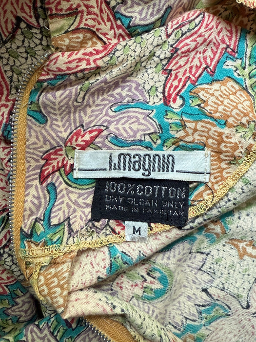 Iconic 1970's Block Print Kaftan Made In Pakistan For I.Magnin With Pockets / M